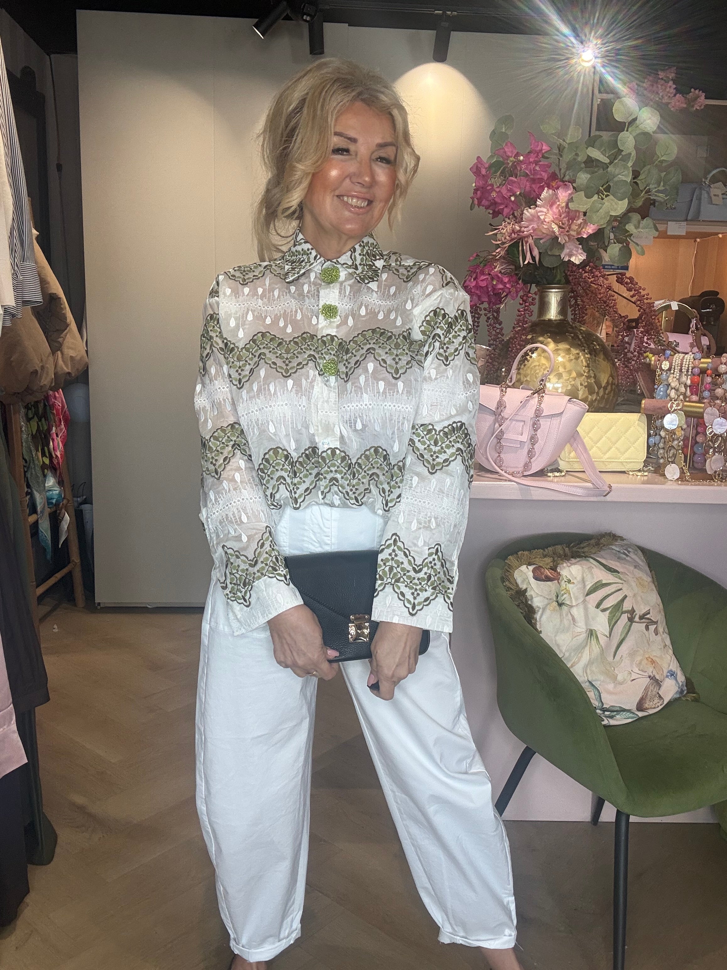 Boho Zigzag Green Blouse